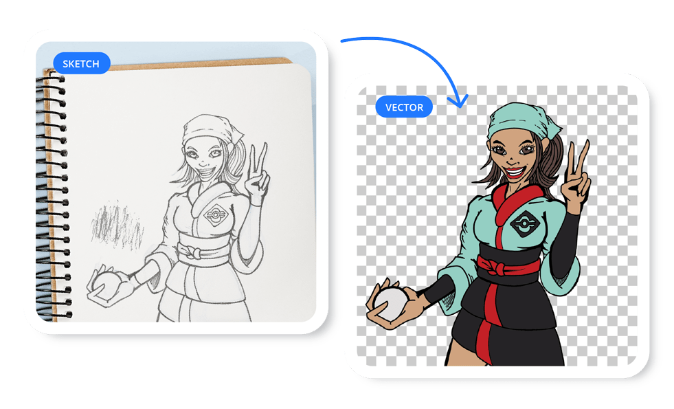 vector-anime2 From sketch to vector – sample artwork showcasing the transformation from hand-drawn design to clean, scalable vector illustration
